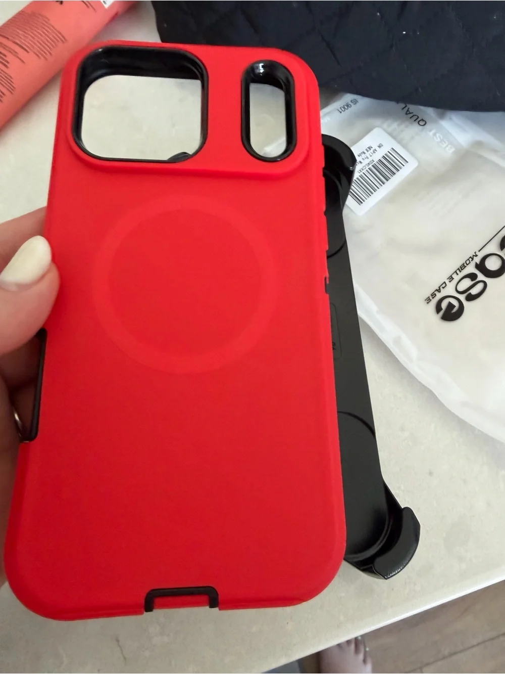Red Heavy-Duty Magnetic Phone Case with Belt Clip for iPhone 17 Pro Max